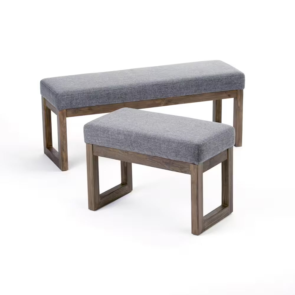 Milltown 27 In. Wide Contemporary Rectangle Footstool Ottoman Bench in Grey Linen Look Fabric, Assembled