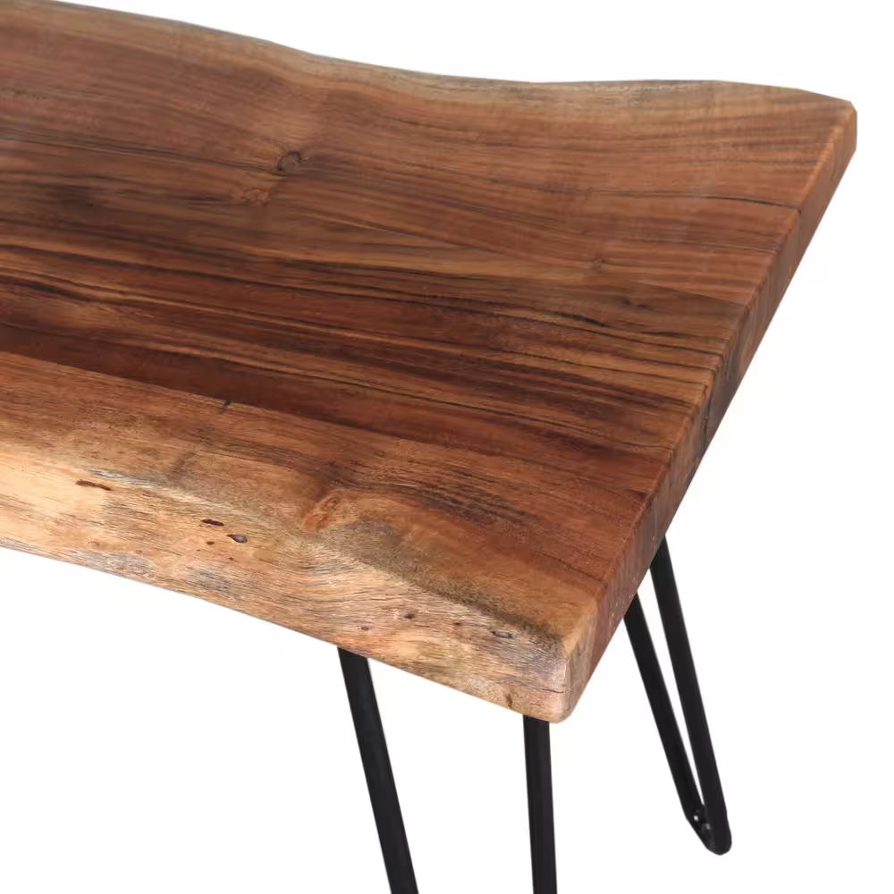 Hairpin 36 In. Brown Natural Live Edge Wood with Metal Dining Bench