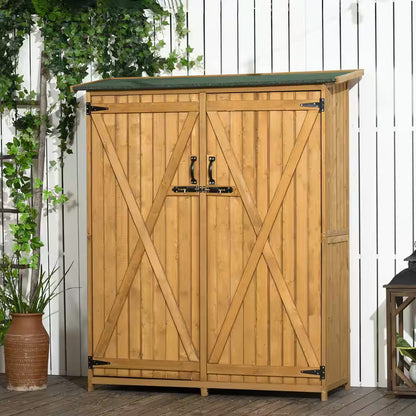 Fir Wood Storage Shed Waterproof Outdoor Tool Organizer Cabinet for Garden Backyard with Lockable Doors