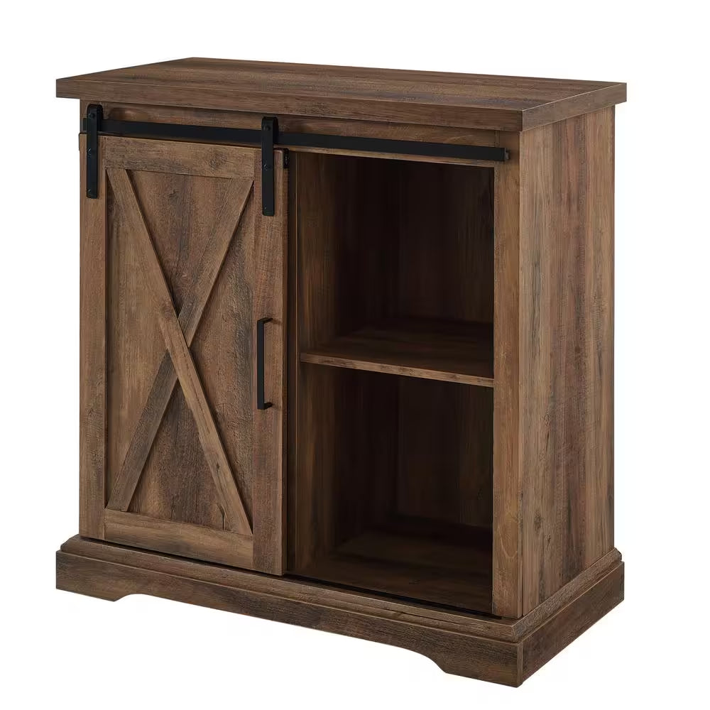 32 In. Rustic Oak Rustic Farmhouse Sliding Barn Door Rustic Accent Cabinet