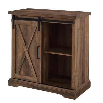 32 In. Rustic Oak Rustic Farmhouse Sliding Barn Door Rustic Accent Cabinet