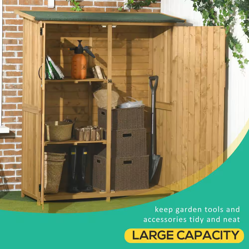 Fir Wood Storage Shed Waterproof Outdoor Tool Organizer Cabinet for Garden Backyard with Lockable Doors