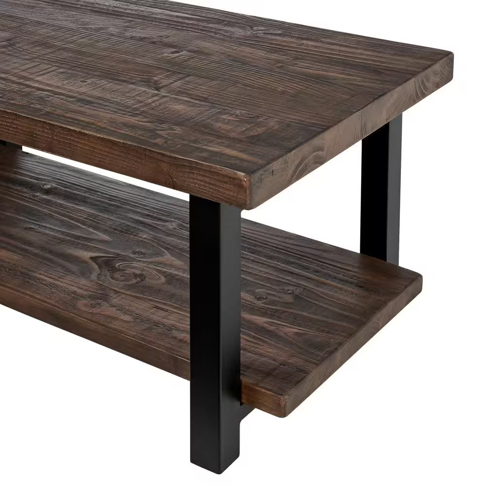 Pomona 42 In. Rustic/Natural Rectangle Wood Top Coffee Table with Shelf