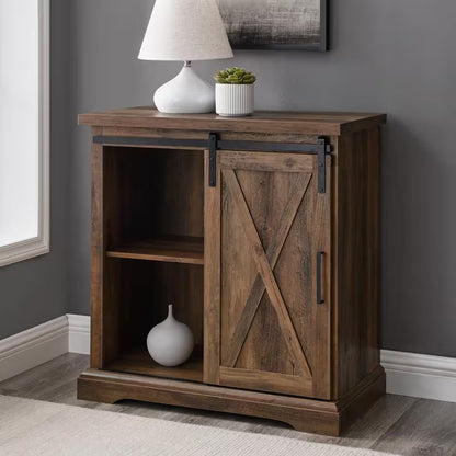 32 In. Rustic Oak Rustic Farmhouse Sliding Barn Door Rustic Accent Cabinet