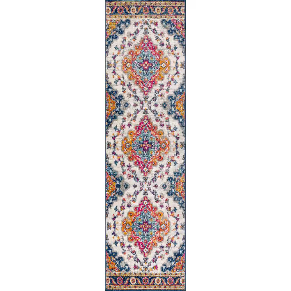 Bohemian FLAIR Boho Vintage Medallion Blue/Multi 2 Ft. X 8 Ft. Runner Rug