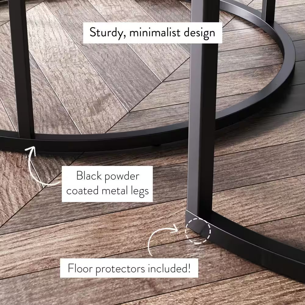 Stella 32 In. 2-Piece Nutmeg/Black round Particle Board Top Coffee Table Set with Nesting Tables