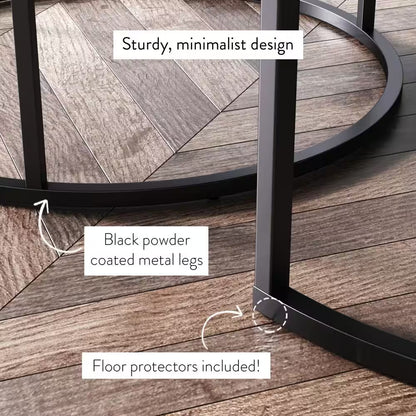 Stella 32 In. 2-Piece Nutmeg/Black round Particle Board Top Coffee Table Set with Nesting Tables
