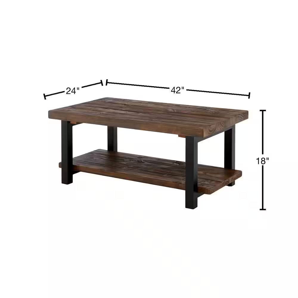 Pomona 42 In. Rustic/Natural Rectangle Wood Top Coffee Table with Shelf