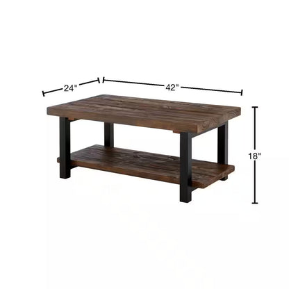 Pomona 42 In. Rustic/Natural Rectangle Wood Top Coffee Table with Shelf