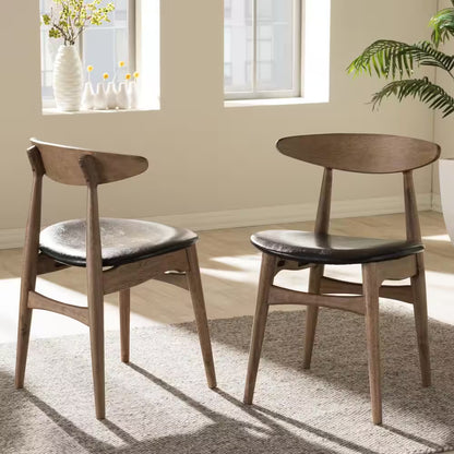 Flora Black Faux Leather and Medium Brown Wood Dining Chairs (Set of 2)
