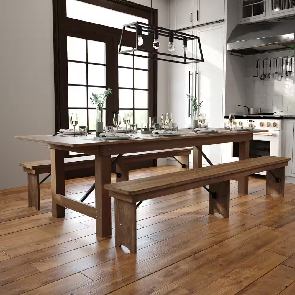 Hercules Series 9 Ft. X 40 In. Rustic Solid Pine Folding Dining Table, Rectangular Farmhouse Dining and Event Table