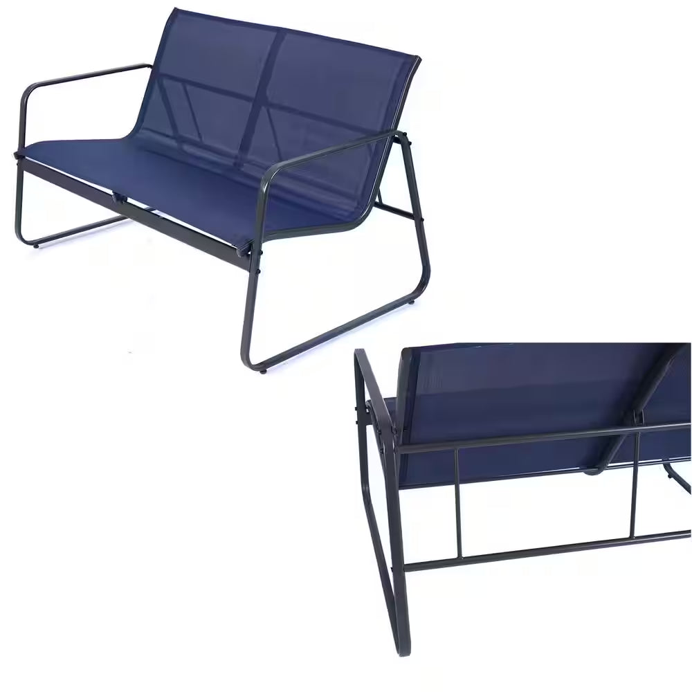 Gray 4-Piece Metal Patio Conversation Set with Blue Breathable Textilence Seating