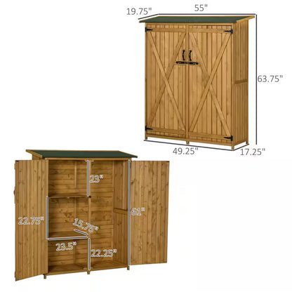 Fir Wood Storage Shed Waterproof Outdoor Tool Organizer Cabinet for Garden Backyard with Lockable Doors
