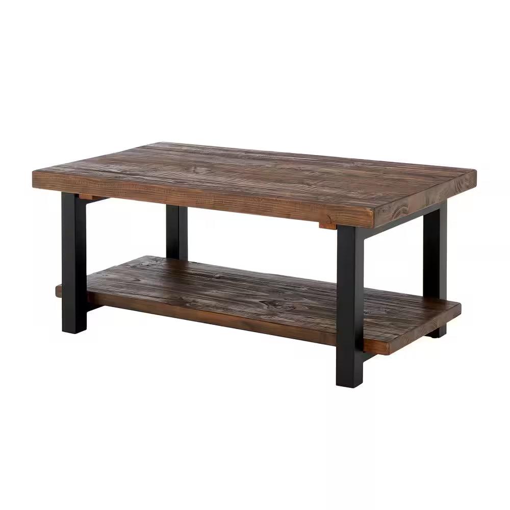 Pomona 42 In. Rustic/Natural Rectangle Wood Top Coffee Table with Shelf