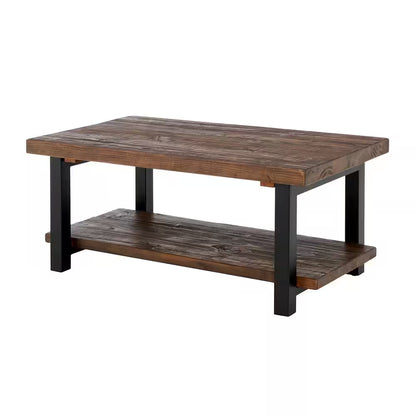 Pomona 42 In. Rustic/Natural Rectangle Wood Top Coffee Table with Shelf