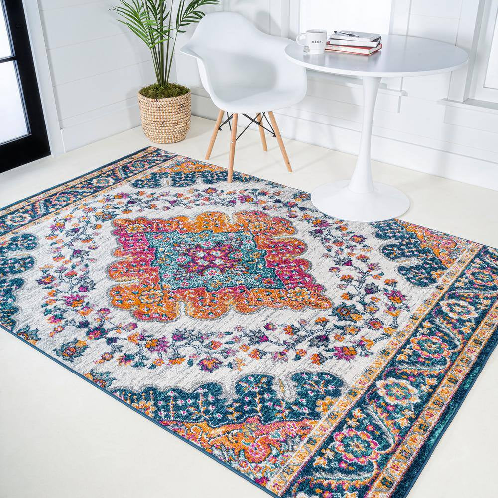 Bohemian FLAIR Boho Vintage Medallion Blue/Multi 2 Ft. X 8 Ft. Runner Rug