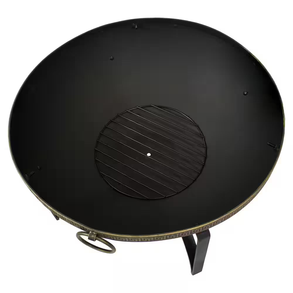 26-In Contemporary Steel Fire Bowl with Handles and Spark Screen