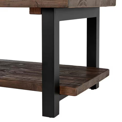 Pomona 42 In. Rustic/Natural Rectangle Wood Top Coffee Table with Shelf
