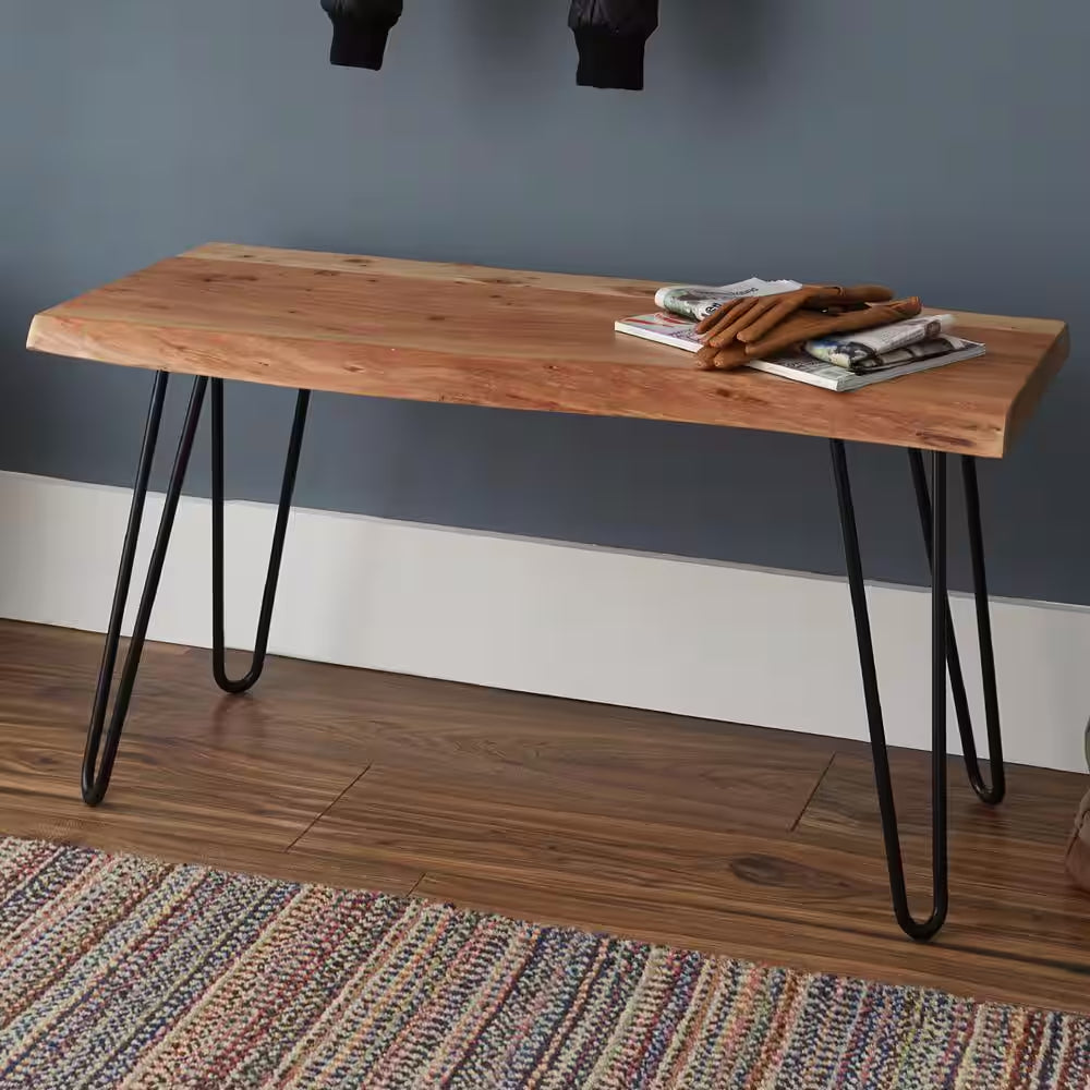Hairpin 36 In. Brown Natural Live Edge Wood with Metal Dining Bench